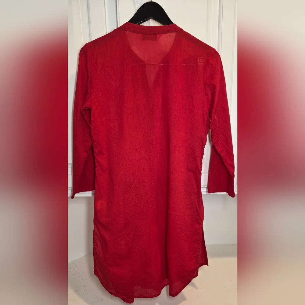 Boho Festival Top Red Embroidered 100% Cotton Tunic Kurta Ethnic Rita Kumar S/M - Picture 3 of 8